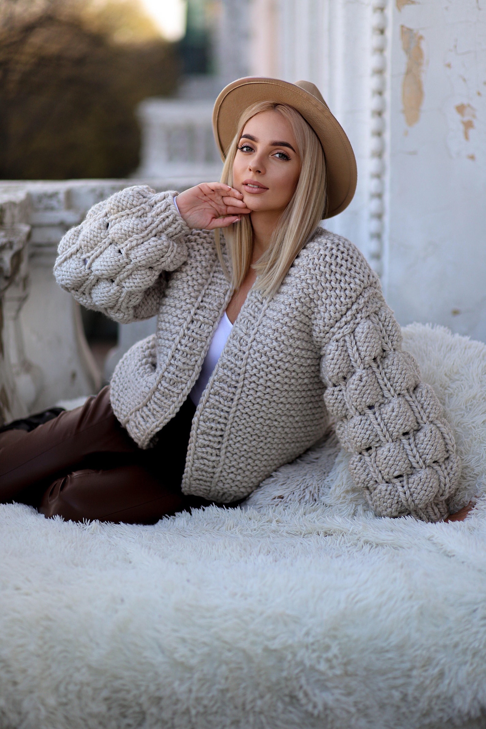 Chunky Knit Cardigan Knitting Pattern Bubble Sleeve Cardigan Etsy
