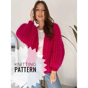 Chunky Mohair Cardigan Knitting Pattern, Oversized Knitted Bomber Jacket PATTERN, Hand Knitted Sweater Knitting Pattern, Cropped Cardigan