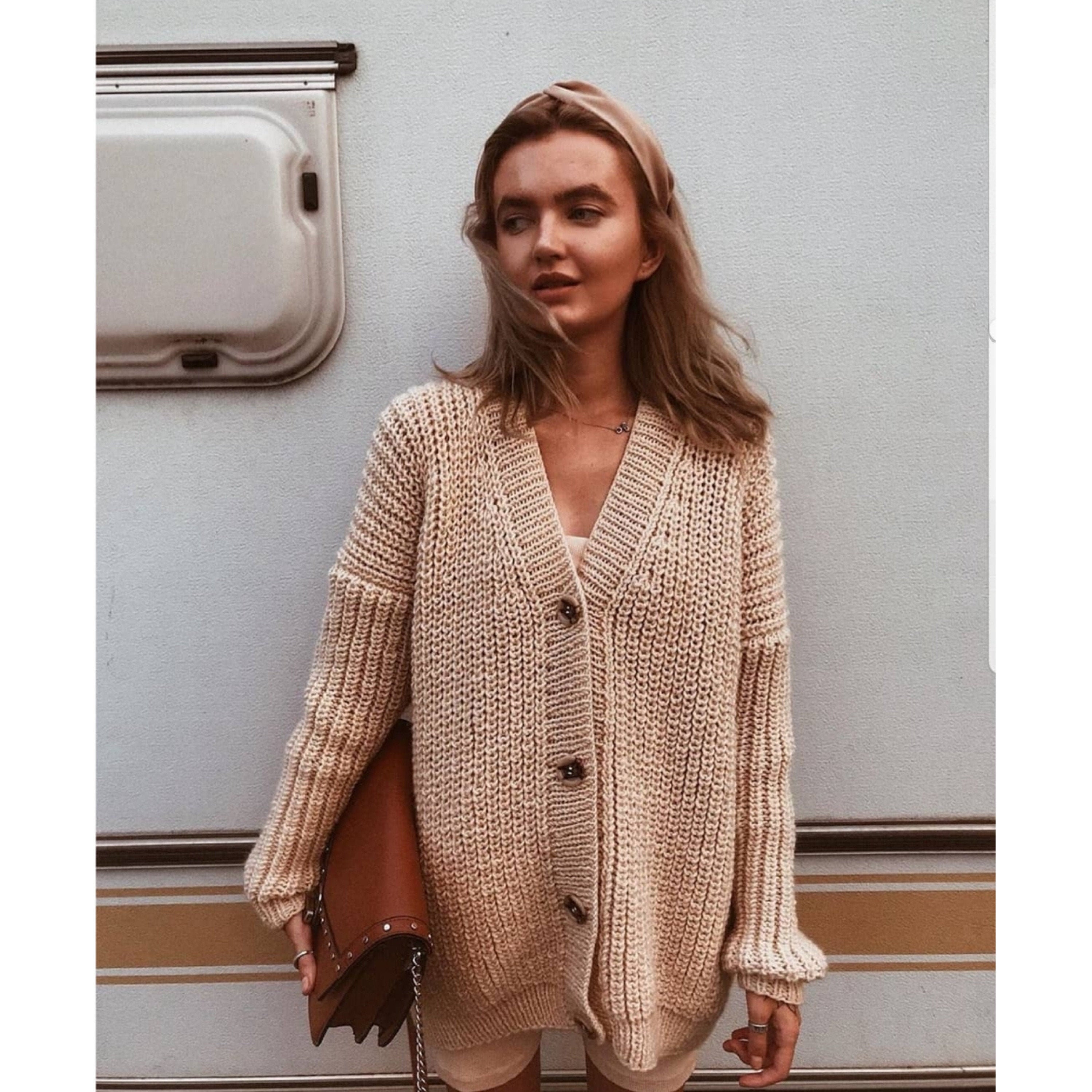 Beige Cardigan Buttons Crop Cardigan Oversize Cardigan for Etsy