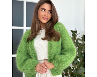Vtg 60s Sears Sportswear Green Fuzzy Mohair & Acrylic Kurt Cobain