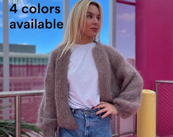 Oversized Mohair Cardigan, Best Friend Gift and Fall Sweater Style, Hand Knit Wool Cardigan with Cottagecore Sweater Look
