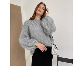 Oversized Fluffy Hand Knitted Sweater - Custom Mohair Jumper - Unique Mother & Daughter Present