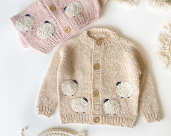 Charming Knitted Baby's Cardigan with Sheep clouds Made to Order