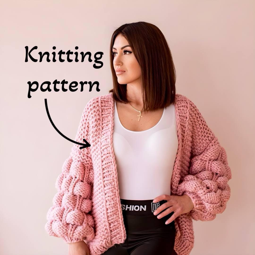 Bubble Handknit Cardigan, Modern Knit Pattern, Beginner