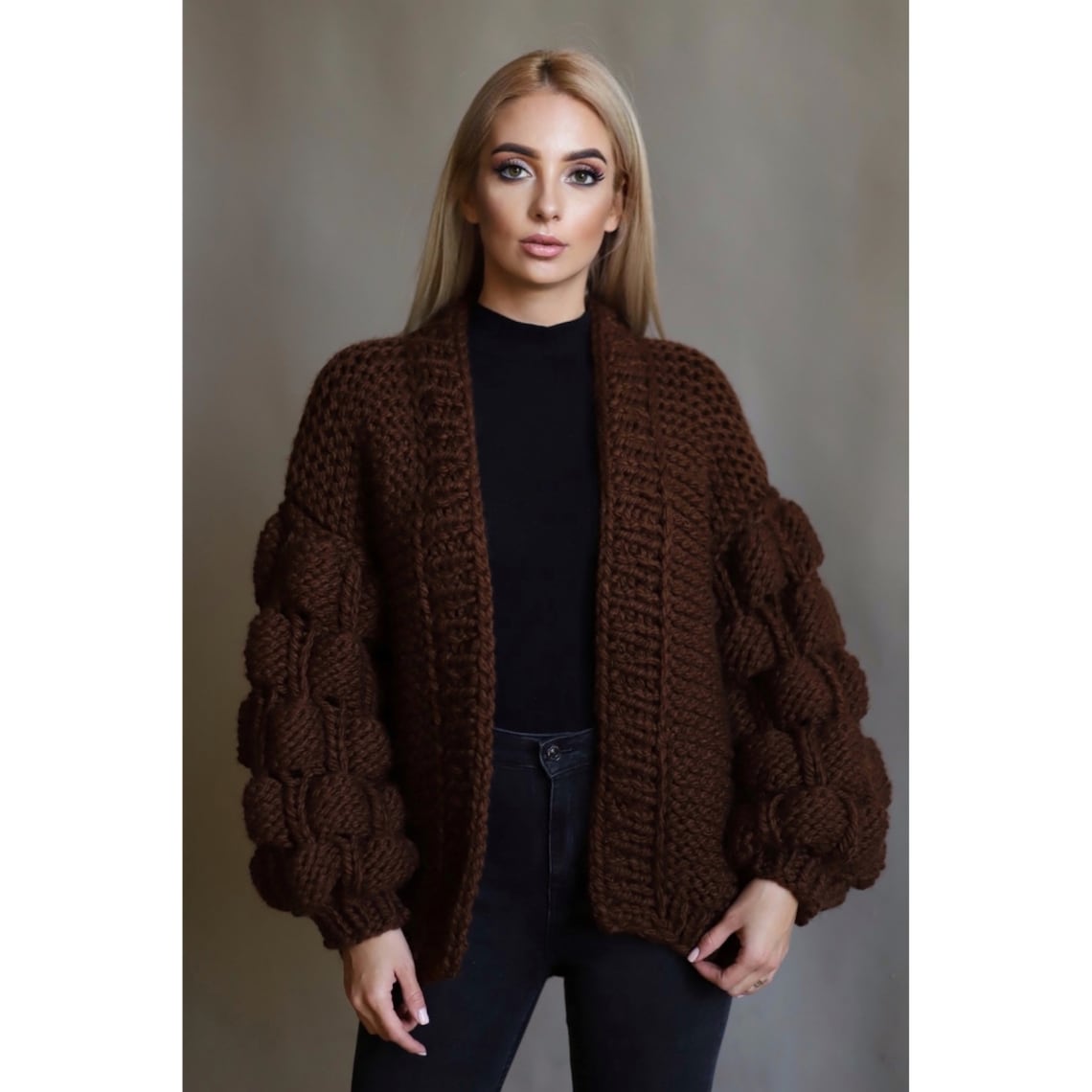 Bubble Cardigan Chunky knit cardigan Oversized Brown Etsy