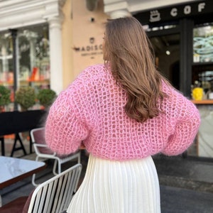 Cozy in Pink: Chunky Knit Oversized Sweater for Fall, Handcrafted & Stylish, gift for wife, gift for daughter, handmade pullover image 8