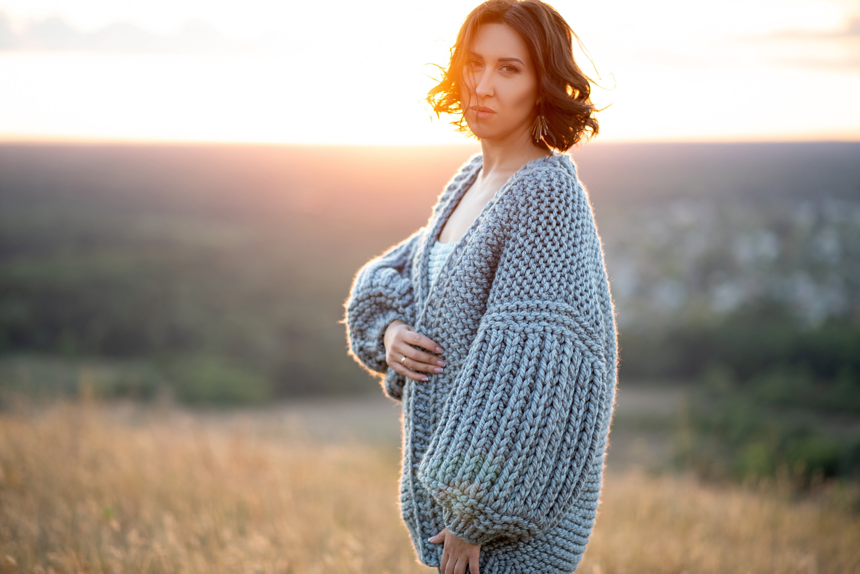 Dicker Damen-Strickpullover Mit Ballonärmeln, Unifarben, Lässiger Und Lockerer Pullover