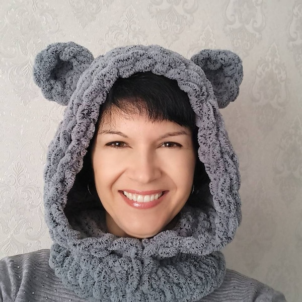 Bonnets d'hiver en tricot pour femmes - Bonnet d'hiver avec oreilles de renard, écharpe grise avec oreilles, bonnet en peluche, bonnet pour petite fille, cadeau mère fille