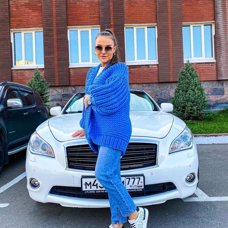 Chunky Knit Balloon Sleeve Cardigan Knitting Pattern Oversize Etsy