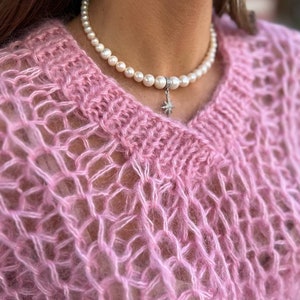 Chunky Knit Sweater, Oversized knitted sweater, Pink Mohair Sweater, Woman Hand Knit sweater, Winter pullover sweater, Mother in law Gift image 9