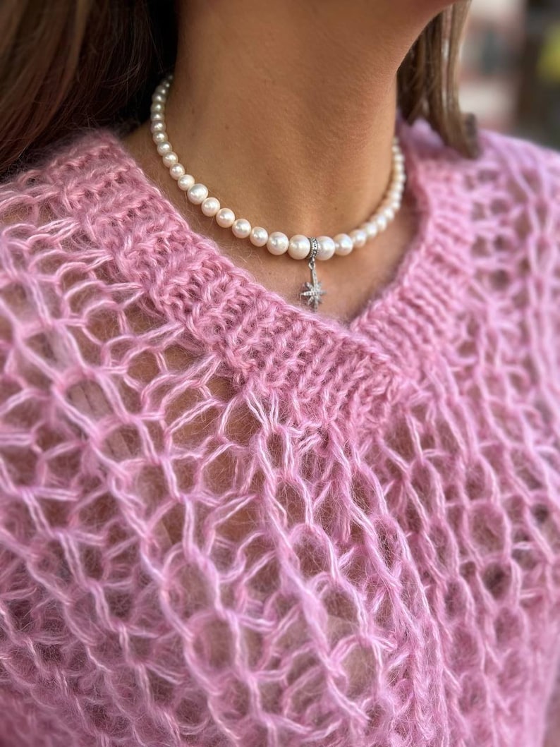 Chunky Knit Sweater, Oversized knitted sweater, Pink Mohair Sweater, Woman Hand Knit sweater, Winter pullover sweater, Mother in law Gift image 9