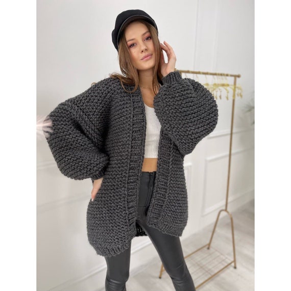 Chunky Knit Cardigan Oversize Woman Cardigan Hand Knit - Etsy