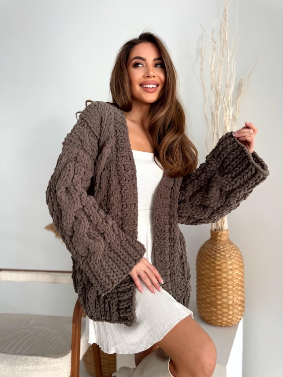 Brown Loosefit Friends Cardigan, Fashionable Handknitted Cardigan