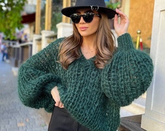 Chunky Sweater Knitting Pattern, Cable knit sweater, Cropped sweater, Sweater vest, Handmade women sweater