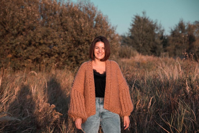 Chunky Knit Balloon Sleeve Cardigan Knitting Pattern Oversize Etsy