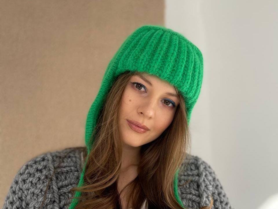 Handknitted Earflap Beanie Hat, Winter Knit Fluffy Hat, Knit