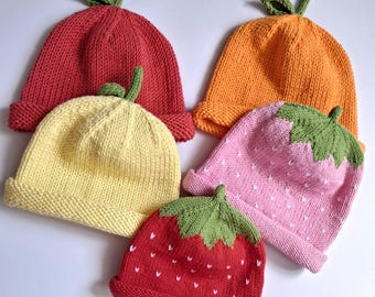 Gorro de bebé con diseño de fresa, limón, manzana y naranja, regalo ideal para niños pequeños en verano, gorro de algodón tejido para bebés.