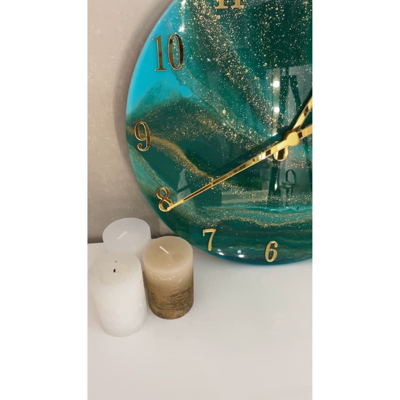 Handmade Green emerald wall clock. Resin art clock home decor. Etsy