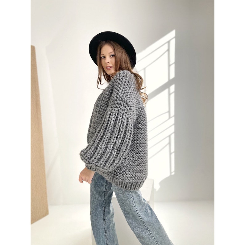 Chunky Knit Balloon Sleeve Cardigan Knitting Pattern Oversize Etsy