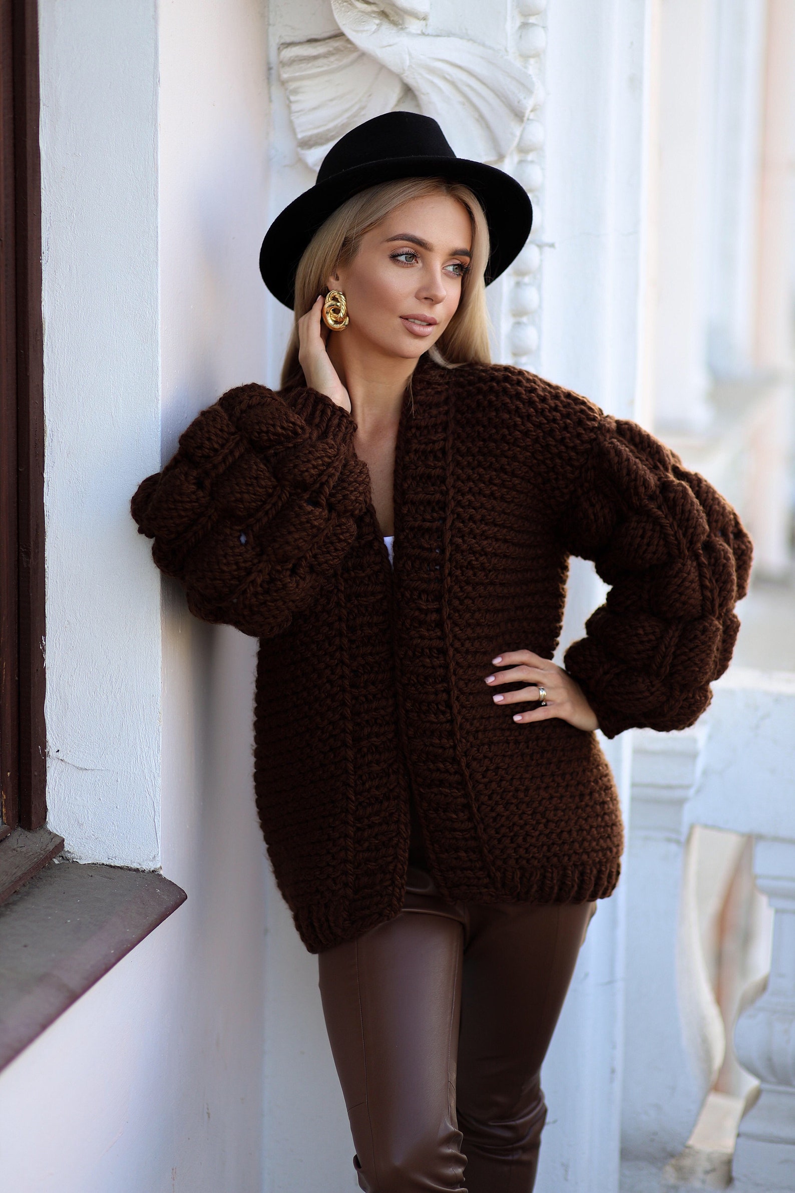 Chunky Knit Cardigan Knitting Pattern Bubble Sleeve Cardigan Etsy