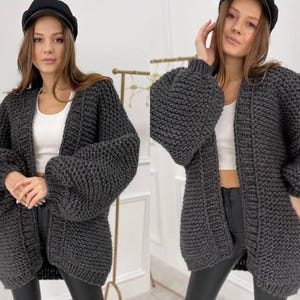 Folklore handknitted cardigan, Slouchy bulky cardigan, Maxi comfortable sweater cardigan, Chunky knit cardigan, Loose fit cardigan