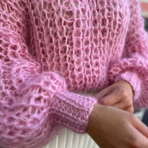 Chunky Knit Sweater, Oversized knitted sweater, Pink Mohair Sweater, Woman Hand Knit sweater, Winter pullover sweater, Mother in law Gift image 8