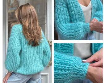 Chunky Mohair Cardigan Knitting Pattern, Oversized Knitted