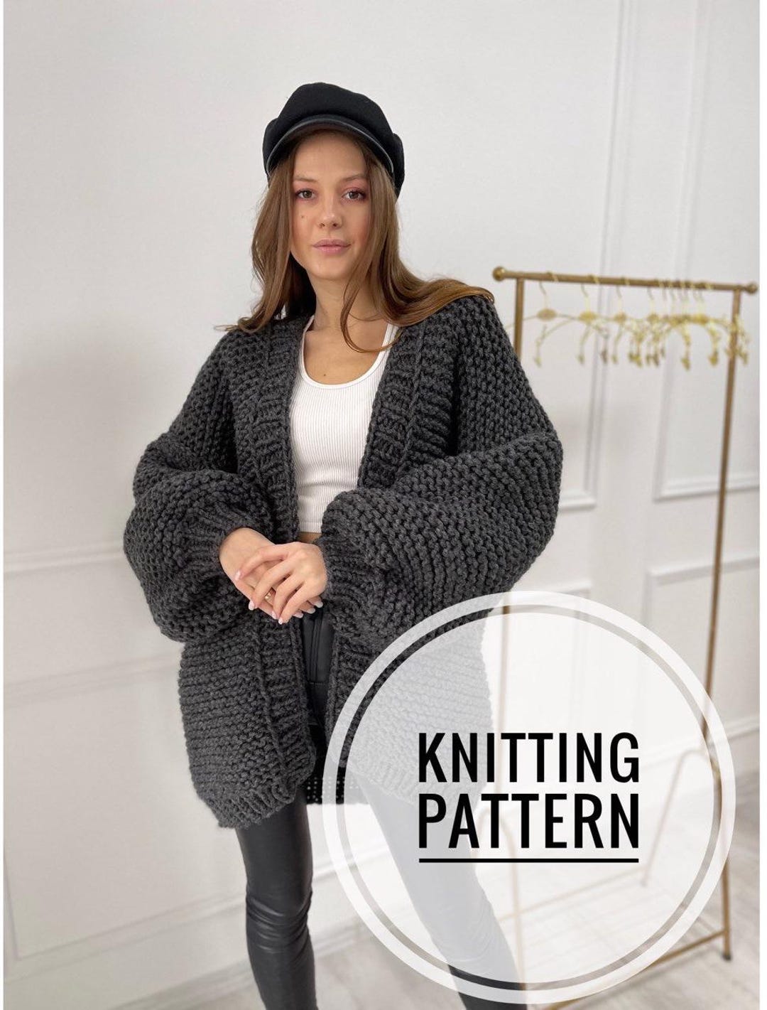 Chunky Knit Cardigan Knitting Pattern, Bishop Sleeve Cardigan