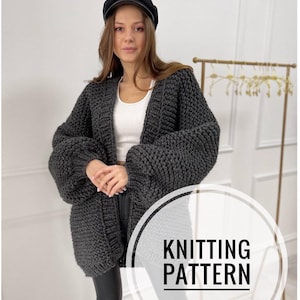 Chunky Knit Cardigan Knitting Pattern, Bishop sleeve Cardigan, Oversized Knit Cardigan  Women's Cardigan Pattern