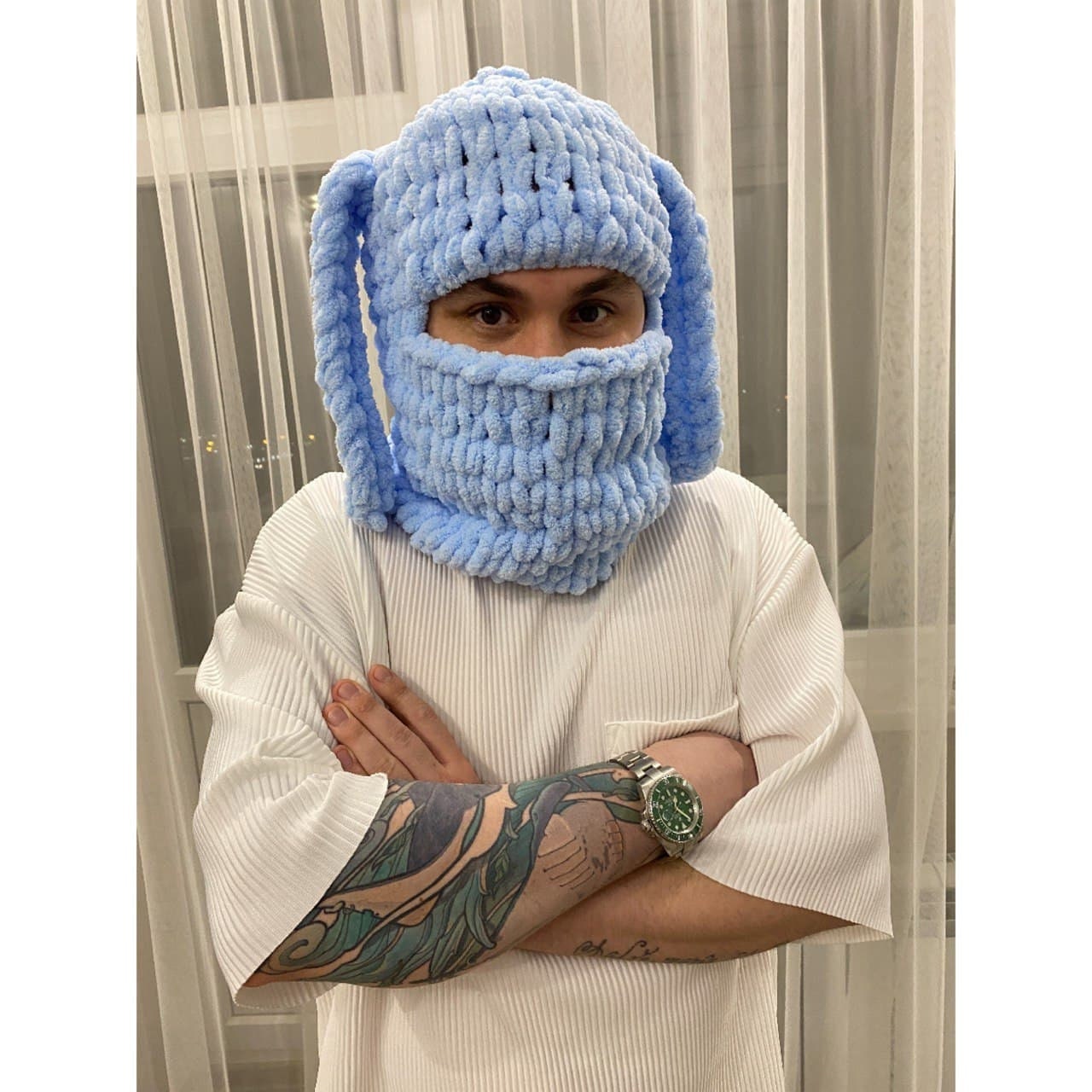 Men Balaclava With Ears, Winter Hat Ski Mask, Handmade Bunny