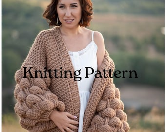 Bubble Sleeve Grobstrick-Cardigan-Muster, DIY-Strickpullover-Muster mit Video-Tutorial, Handgestrickte Winterkleidung