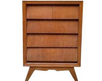 MCM-Kommode/Tallboy, 1950er Jahre, mit abgewinkelten Schubladen, Mid-Century-Modern-Design, Mid-Century-Möbel, Teemöbel, MCM, Mid-Century-Kommode