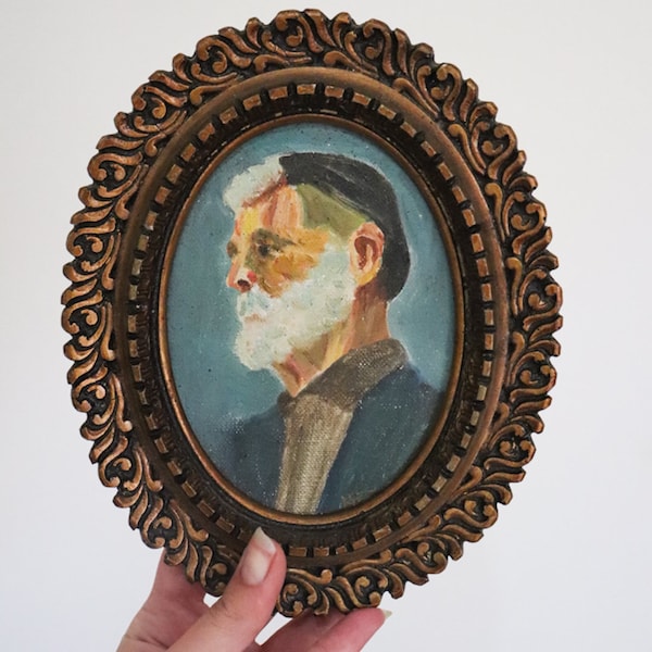 Art de portrait vintage de collection, peinture à l'huile des années 1920-1930, petit chef-d'oeuvre encadré, décoration d'intérieur rétro, cadeau pour amateur d'art