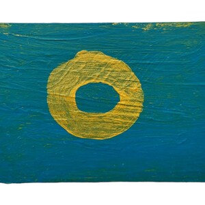 Dipinto acrilico originale in miniatura Golden Circle 85 x 55 mm