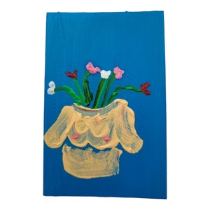 Pintura acrílica en miniatura original Un boobcay de flores 55 x 85 mm