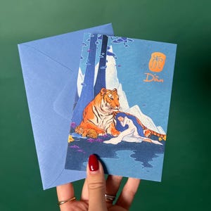 Carte de voeux avec enveloppe Tigre - Signes du zodiaque vietnamien et chinois (asiatique), année du Tigre