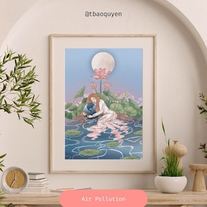 Vietnamese Ao Dai | Blue Air Pollution | Vietnam Print | Vietnam Art | Vietnam Illustration | Asia Poster Print | Wall Art