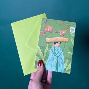 Carte de voeux et enveloppe Singe - Signes du zodiaque vietnamien et chinois (asiatique), année du singe