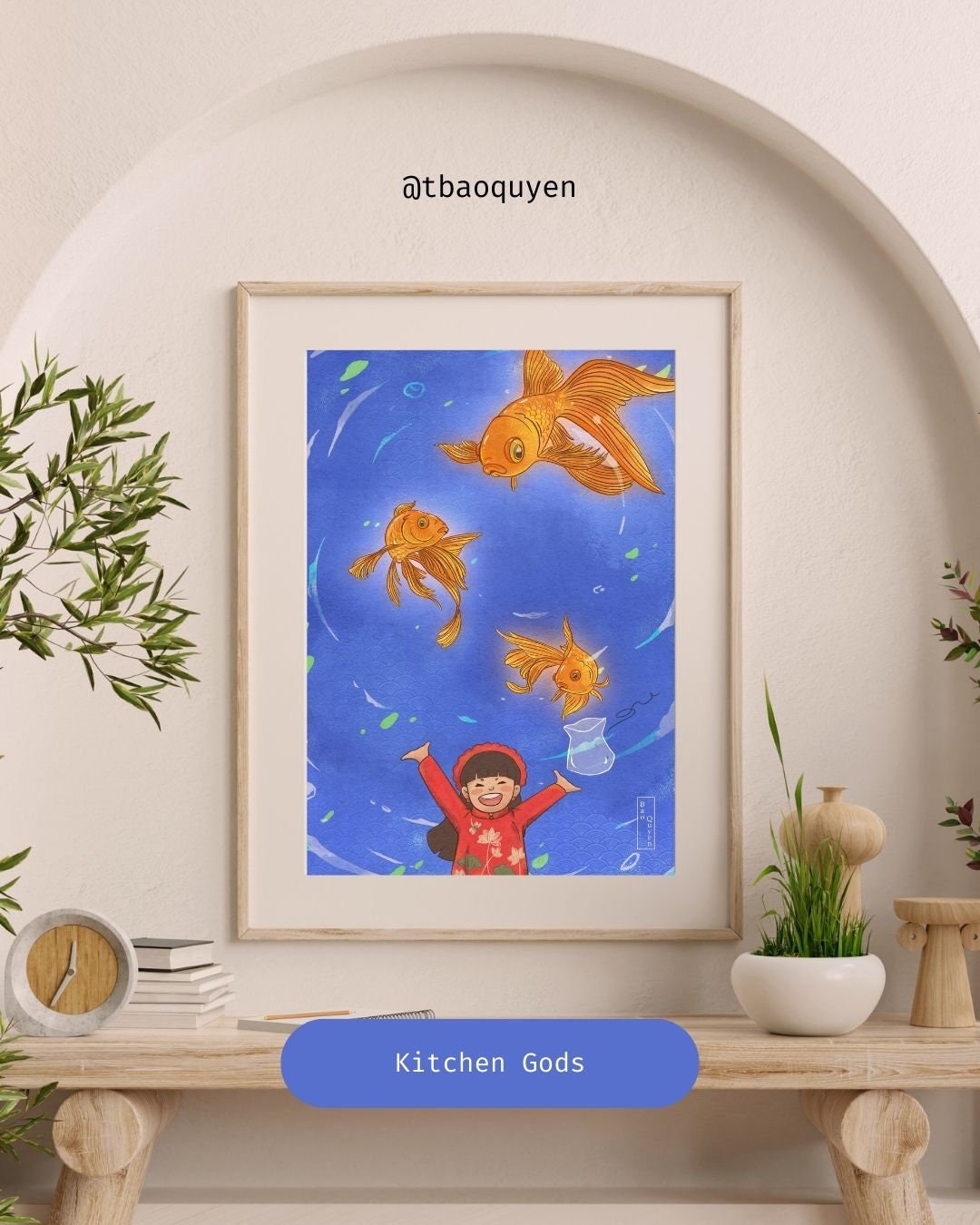 KITCHEN GODS / ông công ông táo / goldfish / Vietnam Print / Vietnamese Art / Vietnam
