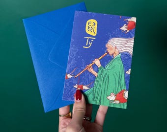 Rat Greeting Card with Envelope - Vietnamese and Chinese (Asian) Zodiac Sign, Year of Rat