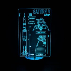 Saturn V LED Light Lamp, NASA, Apollo rocket, Lunar Module, F-1 Engine, Acrylic Light, Astronomer, Gift