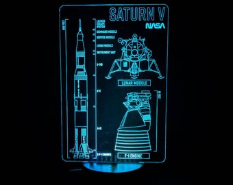 Saturn V Blueprint LED Lamp: NASA Apollo Rocket Light