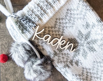 Custom Script Wood Stocking Name Tag