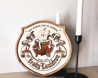 3D Engraved Leaky Cauldron Wood Sign