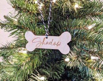 Dog Pet Name Engraved Wood Ornament - Dog Bone