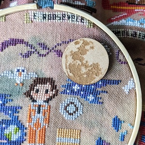 Moon Wood Magnetic Needle Minder: Embroidery Needle Keeper