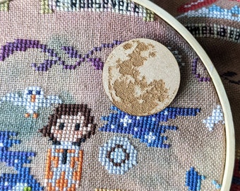 Moon Wood Magnetic Needle Minder: Embroidery Needle Keeper