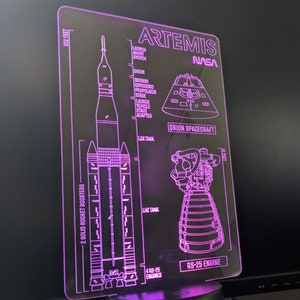 Artemis LED Light Lamp, NASA, Artemis rocket, Orion Spacecraft, RS-25 Engine, Acrylic Light, Astronomy, Gift