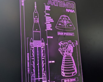 Artemis Rocket Blueprint LED Lamp: NASA Spacecraft Acrylic Light