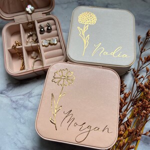 Personalized Travel Jewelry Box - Custom Floral Jewelry Organizer - Bridesmaid Gift image 3